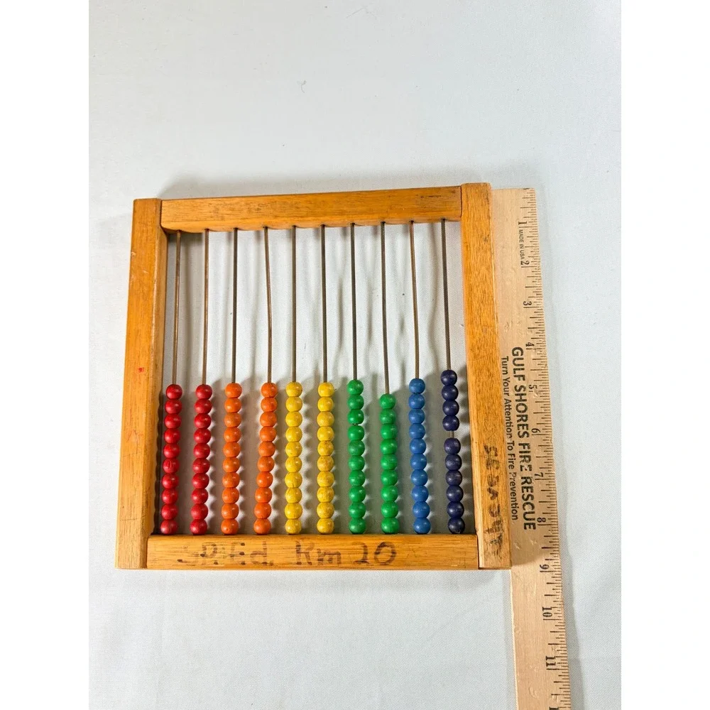 Vintage Wooden Abacus Set 2 Counting Beads Math Toy School Room Montessori